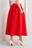 Red Woven Full Midi Skirt