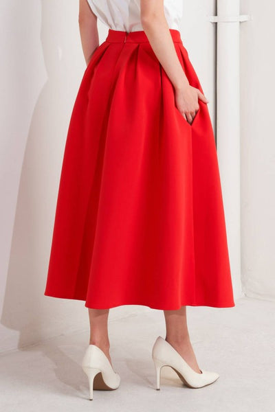 Red Woven Full Midi Skirt