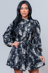 Black Multi Floral Print Collar Mini Dress