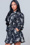 Black Multi Floral Print Collar Mini Dress