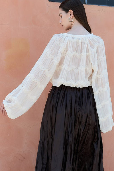 Ivory Zigzag Lace Sheer Blouse