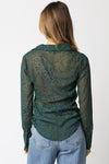 Green Leopard Print Sheer Long Sleeve Blouse