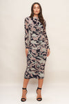 Black Floral Print Mesh Midi Dress