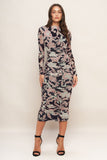 Black Floral Print Mesh Midi Dress