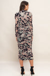 Black Floral Print Mesh Midi Dress