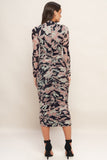 Black Floral Print Mesh Midi Dress