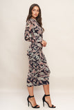 Black Floral Print Mesh Midi Dress