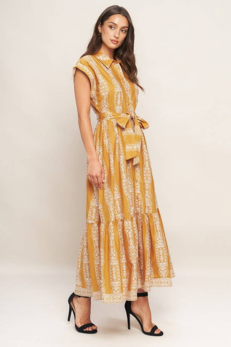 Yellow Floral Long Sleeve Button Up Dress