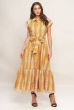 Mustard Woven Printed Midi Dress