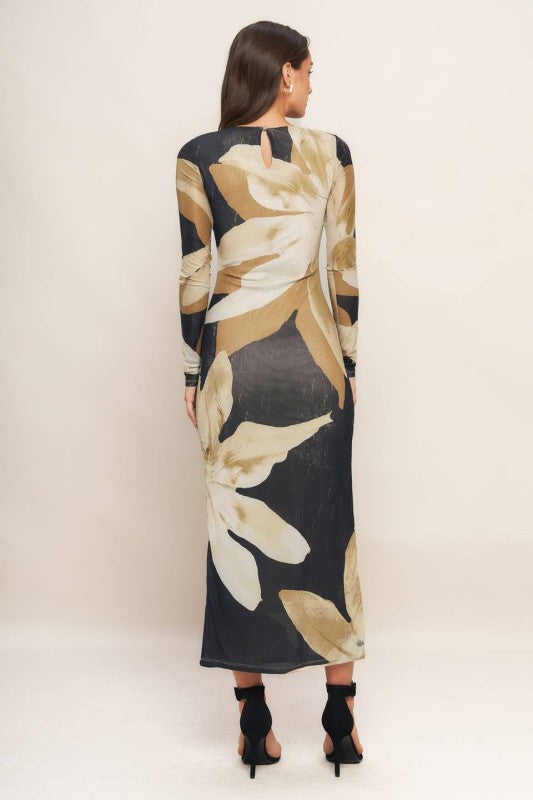 Black Floral Mesh Long Sleeve Dress