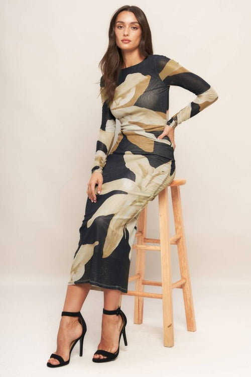 Black Floral Mesh Long Sleeve Dress