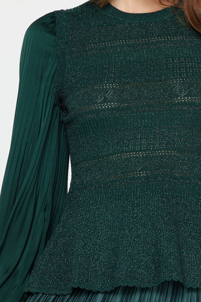 Green Glitter Flared Sweater Top