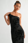 Black Velvet Flower Detailed Maxi Dress