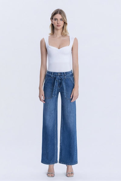 Jenny High Rise Waist TIe Wide Leg Jeans