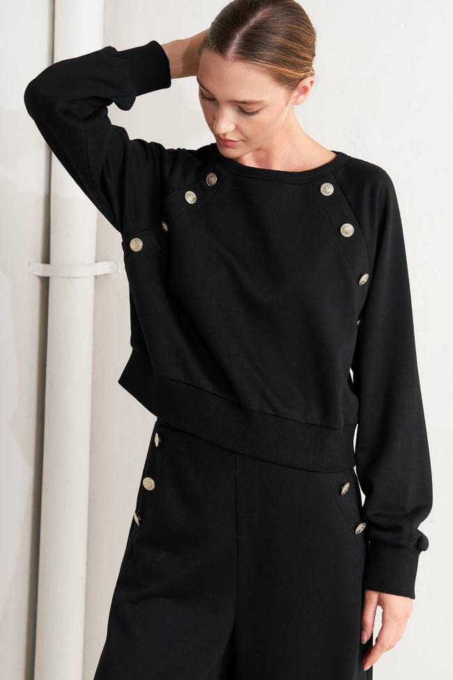 Black Gold Button Detailed Sweatshirt