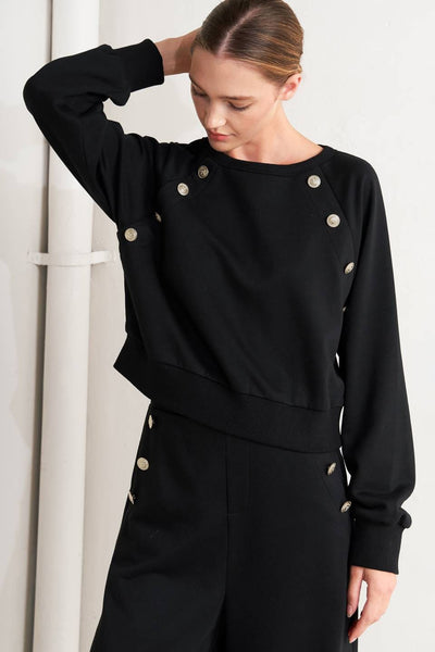 Black Gold Button Detailed Sweatshirt