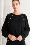 Black Gold Button Detailed Sweatshirt