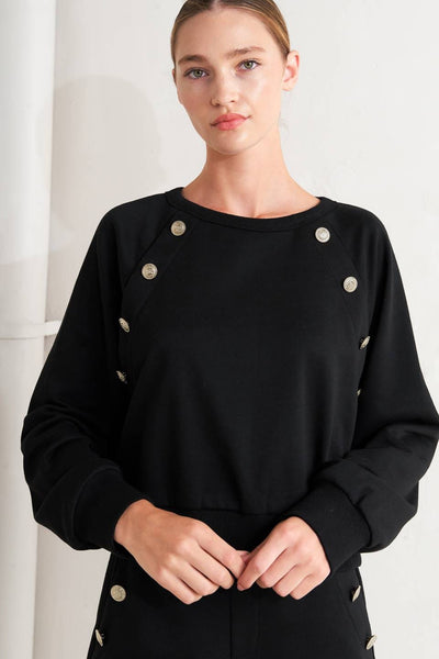 Black Gold Button Detailed Sweatshirt