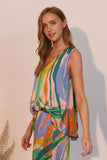 Isla Tropical Satin Front Tucked Top