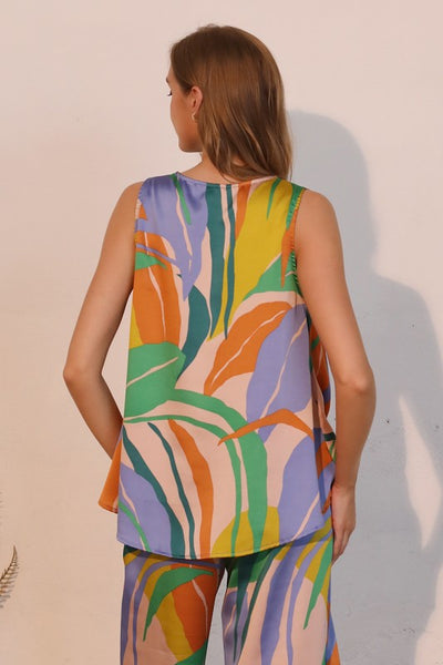 Isla Tropical Satin Front Tucked Top
