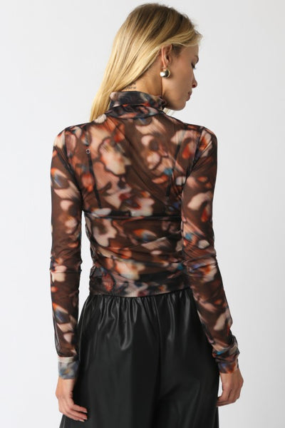 Brown Black Cream  Mesh Top