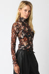 Brown Black Cream  Mesh Top