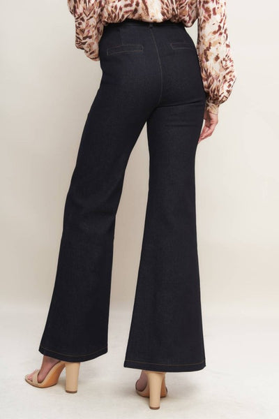 Dark Belted Flare Leg Jeans