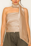 Ecru Satin Neck Wrap Top