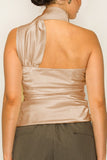 Ecru Satin Neck Wrap Top