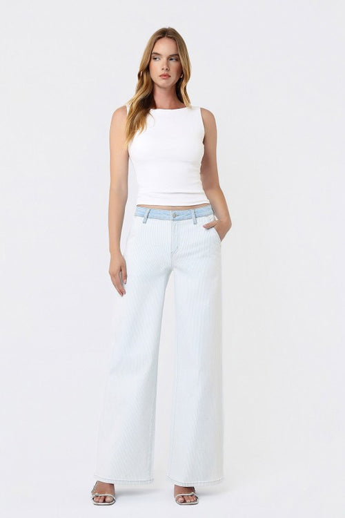 High Contrast Striped Wide Leg Jeans