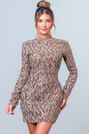 Brown Sequin High Neck Mini Dress
