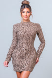 Brown Sequin High Neck Mini Dress