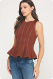 Brown Stitched Peplum Top