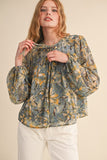 Indigo Multi Floral Print Puff Sleeve Blouse