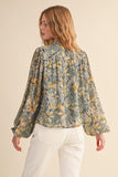 Indigo Multi Floral Print Puff Sleeve Blouse