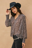 Black Floral Print Ruffled Blouse