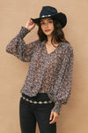 Black Floral Print Ruffled Blouse