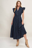 Ruffle Sleeve Lightweight Denim Dress