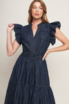 Ruffle Sleeve Lightweight Denim Dress