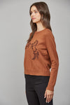 Brown Horse Embroidered Crew Neck Sweater