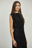 Black Pleated Shoulder Asymmetric Top