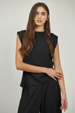 Black Pleated Shoulder Asymmetric Top