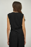 Black Pleated Shoulder Asymmetric Top