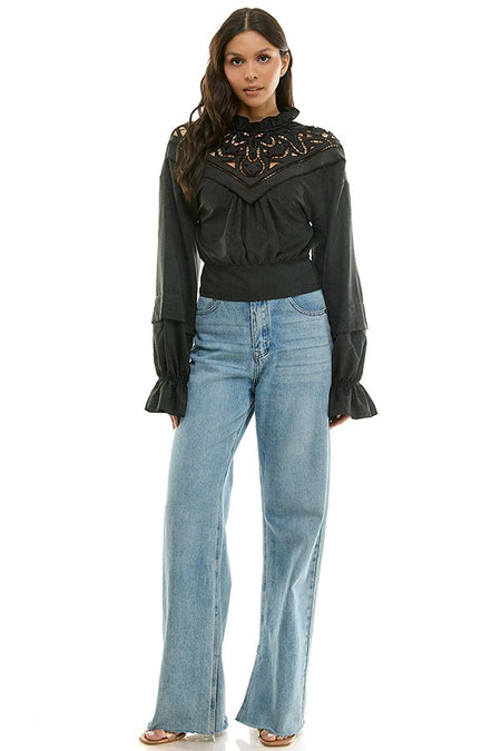 Ivory Long Sleeve Hidden Button Blouse