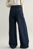 Mid-rise Pleated Wide Leg Denim Pants