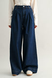 Mid-rise Pleated Wide Leg Denim Pants