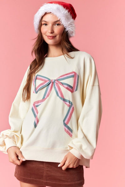 Ivory Multi Colored Bow Sweatshirt