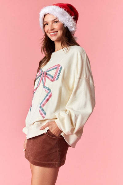Ivory Multi Colored Bow Sweatshirt