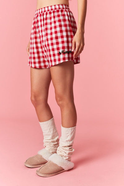 Red Gingham Pom Pom Detail Shorts