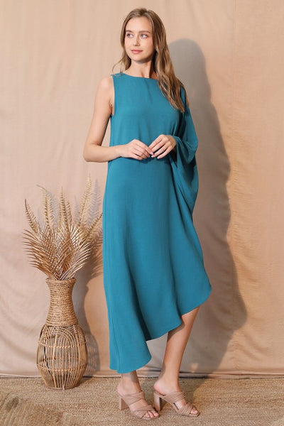 Teal Crepe One Sleeve Dress